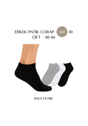 10 Çift Erkek Patik Gri Casual Çorap Gri