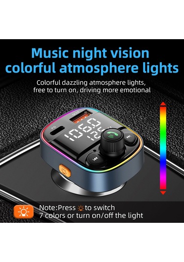 C87b Pd Qc3.0 Hızlı Şarj Cihazı Bluetooth 5.0 Fm Verici Eller Serbest Mp3 U Disk Araba Müzik Çalar Kiti