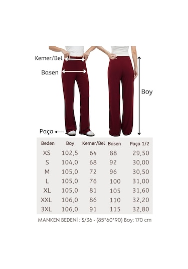 Penyebizden Nira Kadın Maxi Boy İspanyol Paça Viskon Pantolon-bordo Bordo