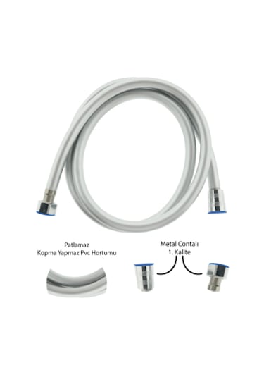 Ahlez Pvc Kaliteli Patlamaz Banyo Duş Hortumu 150 CM Gri