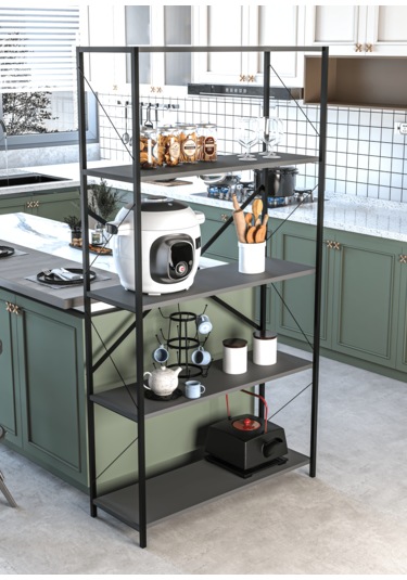 Metal Kitaplık 5 Raflı Ev Ofis Rafı Dosya Kitap Mutfak Rafı Çok Amaçlı Geniş Raflı 180cm Antrasit