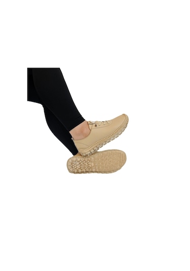 Voyager 9050 Bej Hakiki Deri Şeffaf Taban Bayan Ayakkabı Bej