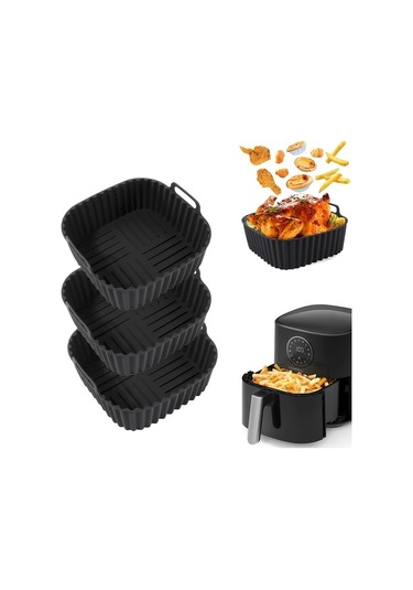 Willowhaven 8 Inç Kare Yapışmaz Silikon Fritöz Linerı Siyah 1 Parça Fırın Mikrodalga Uyumlu