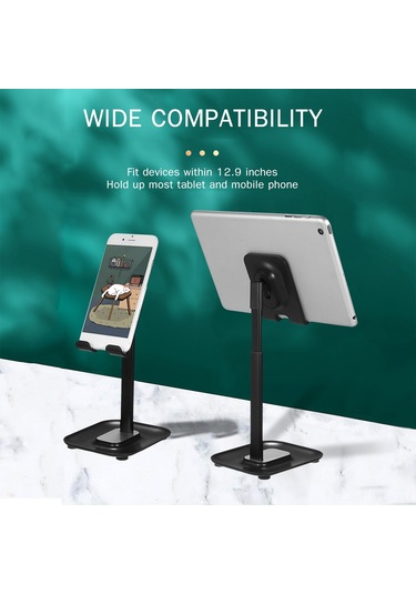 Padalink 12.9 İnç Altı Cihazlar İçin Yüksekliği Ve Açıyı Ayarlanabilir Abs+alüminyum Masaüstü Telefon/tablet Tutucu, Sürtünme Önleyici, Şarj Delikli, Siyah