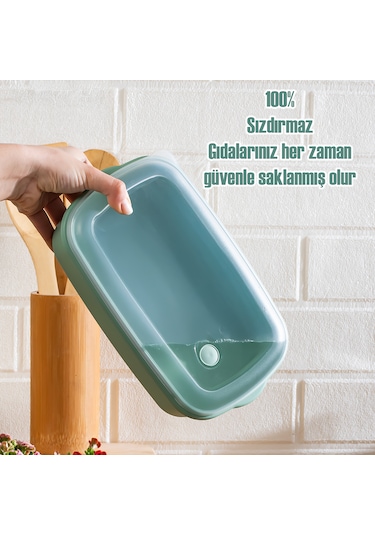 Porsima 5315 Kilitli Sızdırmaz Kapaklı Hava Tahliye Contalı Çok Amaçlı 3lü Dikdörtgen Erzak Yiyecek Saklama Kabı Seti Yeşil - 1000-1700-2800ml Yeşil