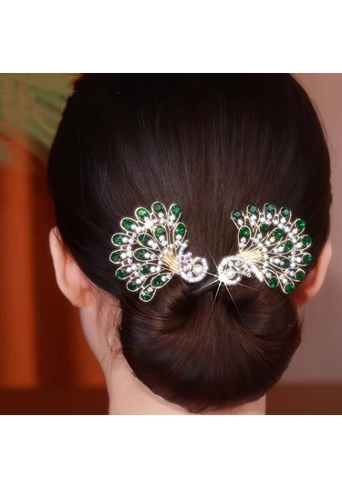 Hightower Kırmızı Vintage Saç Topu Yapıcı - Yeşil Ve Şeffaf Taşlı Zarif Tavuskuşu Tasarımı Kırmızı