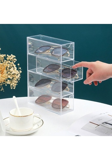 Tongxida 4 Katmanlı Akrilik Çekmece Vitrini, Toz Geçirmez, Şeffaf Masaüstü Saklama, Yeniden Kullanılabilir Diğer