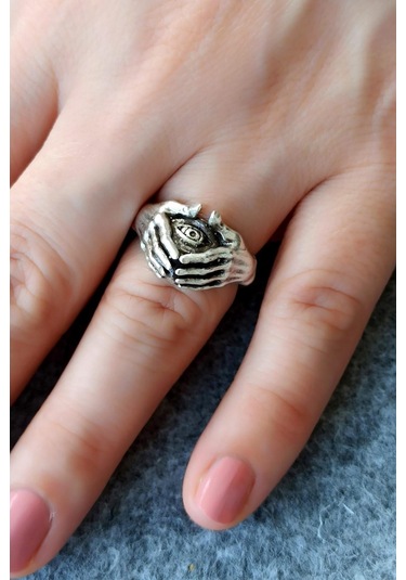 Antik Gümüş Kaplama İlluminati Avuç İçi Tek Göz Şekilli El Yapımı Ayarlanabilir Yüzük