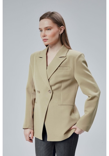 Vizon Regular Fit Yırtmaç Detaylı Blazer Ceket Vizon