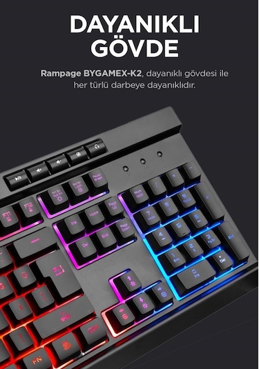 Rampage Bygamex K2 Süper 3lü Oyuncu Mouse Pad + Mouse + Klavye Set