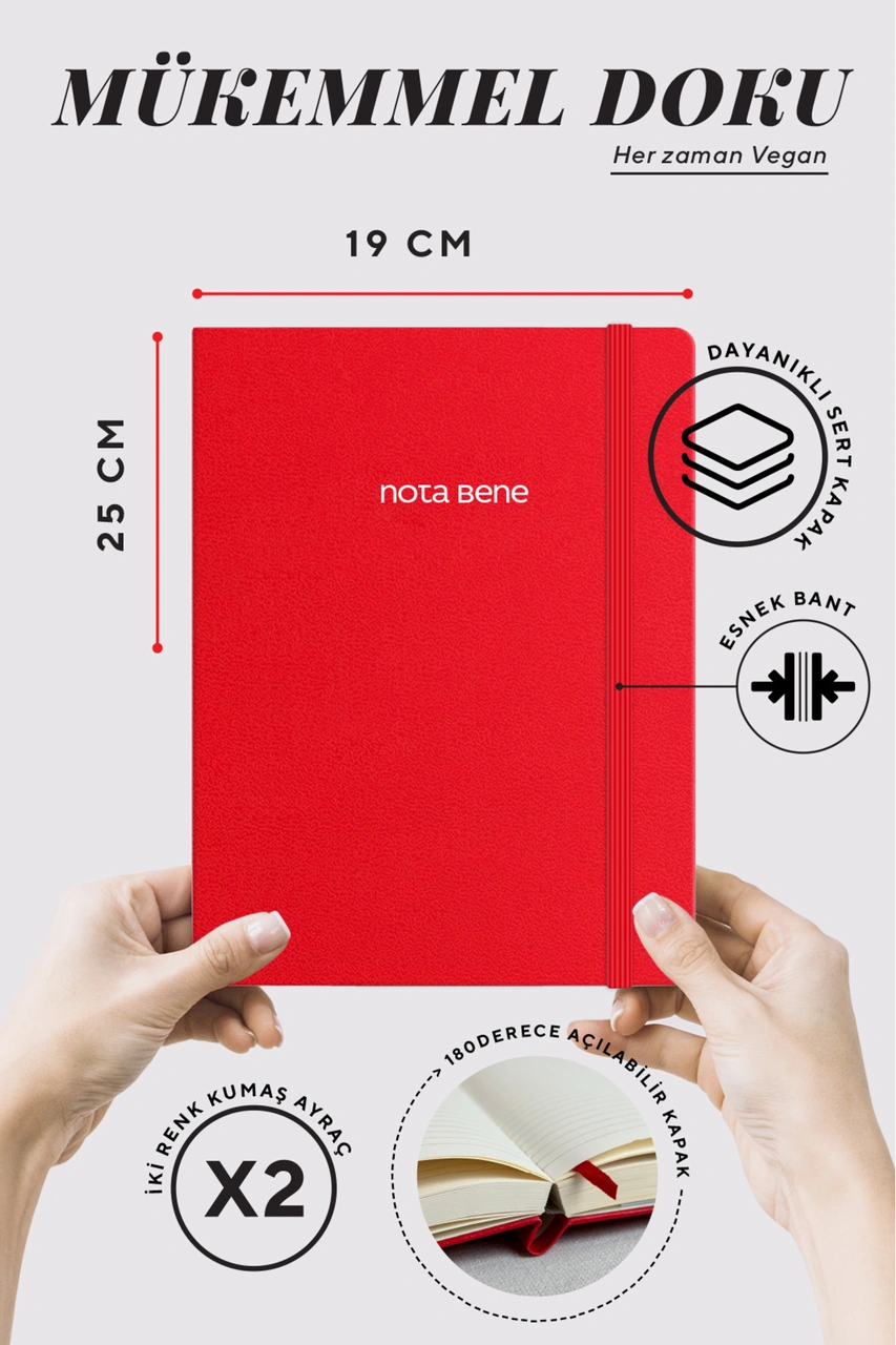 Nota Bene Classic Sert Kapak Defter, 19x25 Cm, Çizgili Red