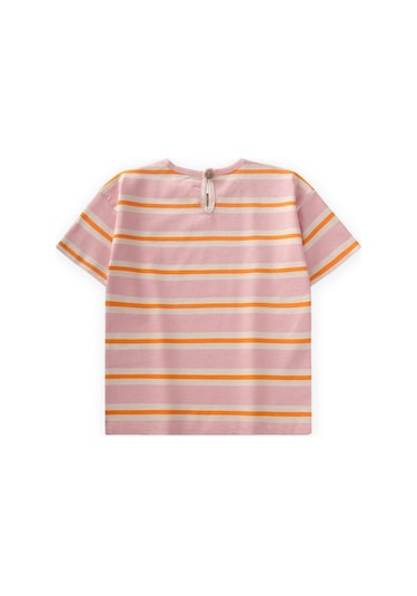 Cigit Çizgili Kız T-shırt 2-10 Yaş Pembe Turuncu Çizgili Pembe Turunc U Çizgili