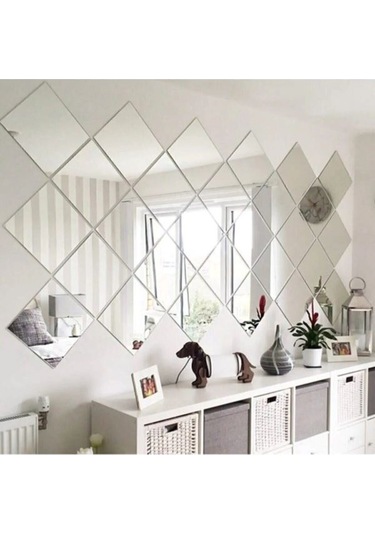 Dekoratif Kare Gümüş Pleksi 6 Adet 15x15cm Kendinden Yapışkanlı Gümüş