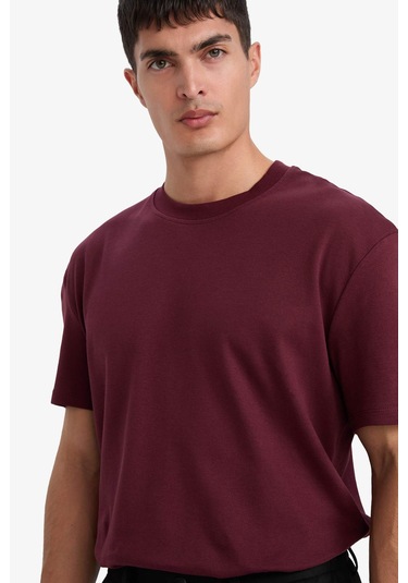 Defacto %100 Pamuk Regular Fit Bisiklet Yaka Basic Düz Kısa Kollu Tişört E7961ax25aubr34 Bordo