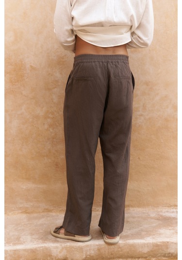 Fyfaha Bol Paça Erkek Kahve Keten Pantolon Kahve