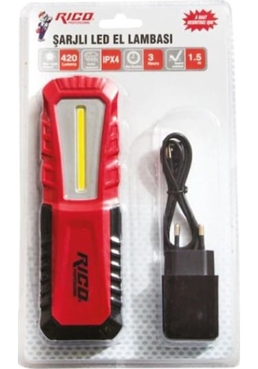 Rico 013-RC0038 420 Lümen Şarjlı Mıktanıslı Led El Feneri Kırmızı - Siyah