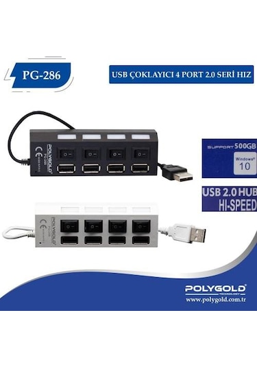 Poly Gold Pg 286 Usb Hub Çoklayıcı 4 Port 2.0 Seri Hız Açma Kapam