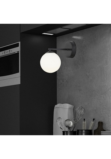 Elvin Siyah Küre Beyaz Camlı Banyo Aplik Beyaz