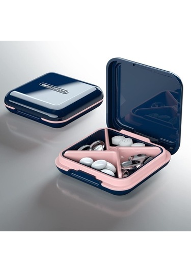 Küçük Hap Kutusu, Su Geçirmez Taşınabilir Günlük Küçük Hap Kutusu Çantalar Için Cep Vitaminler, Balık Yağları, Takviyeler, Ilaçlar Için Kompakt Seyahat Ilaç Tutucu Mavi Beyaz