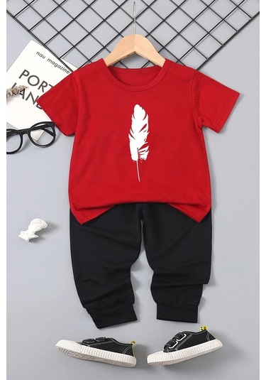 Çocuk Tüy Alt - Üst Eşofman Takımı Kırmızı