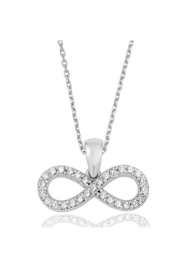 Gümüş Beyaz Taşlı Sonsuzluk Kadın Kolye Beyaz