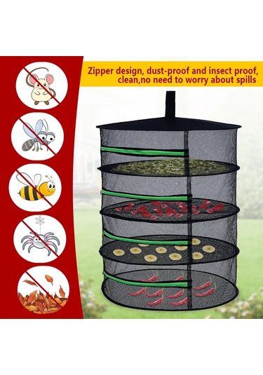 4/8 Katmanlı Bitki Asılı Kurutma Ağı Nefes Alabilen Bitki Gri - Siyah