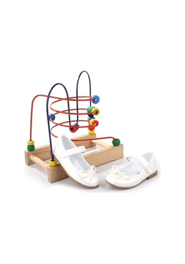 Papuç Sepeti Ortaç-2079 Kız Bebek Balerin Rugan Babet Ayakkabı Buz Beyaz