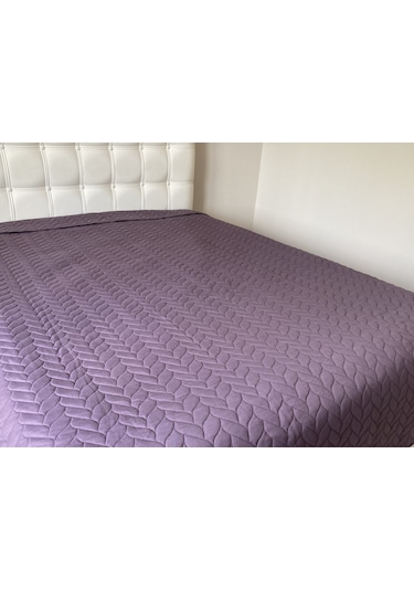 Düz Boya Lazer Kapitoneli Çok Amaçlı Pike Battal Boy Yatak Örtüsü Mürdüm 230 x 250 CM Mürdüm