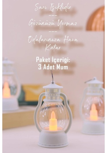 Led Mum Mini Kamp Tipi 3 Adet Pil Dahil Dumansız Alev Ledli Dekor Işığı Beyaz Pt430 Beyaz