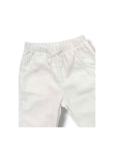 Çikoby Kız Bebek Bel Lastikli Ekru Pantolon-15688 Ekru