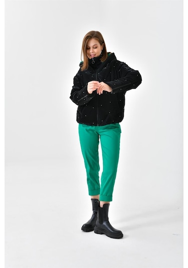 Ftz Women Kadın İnci Detaylı Mont Siyah Rbn4047-siyah Siyah