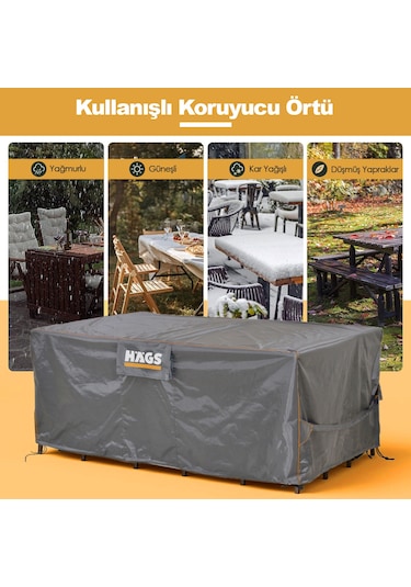 Haegs Bahçe Mobilyası Örtüsü, 250-210-90cm, Ağır Hizmet Oxford Kumaş, Su Geçirmez, Dış Mekan Veranda Masa Örtüsü, Havalandırmalı Masa Ve Sandalye Koruma Kılıfı Gri