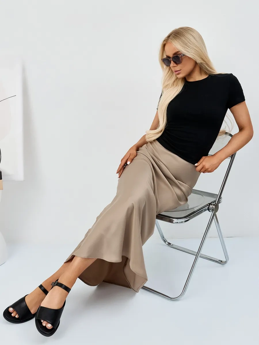 Cenzura Saten Maksi Etek 413342281 Bej