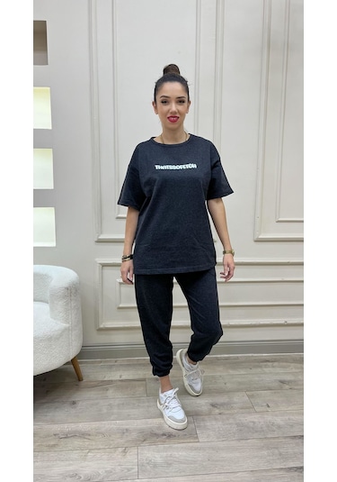 Thatssofetch Antrasit T-shirt Eşofman Altı Jogger - Beyaz Baskılı Eşofman Takımı Oversize Antrasit-279647 Thatssofetch Antrasit T-shirt Eşofman Altı Jogger - Beyaz Baskılı Eşofman Takımı Oversize Antrasit-279647