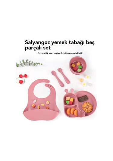 Jianfan Karikatür Silikon Mama Önlğü Su Geçirmez Bebek Beslenme Önlü Koyu Pembespar Pembe