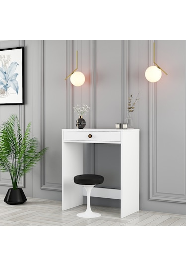 Lizbon Mini Makyaj Masası - Beyaz / Beyaz