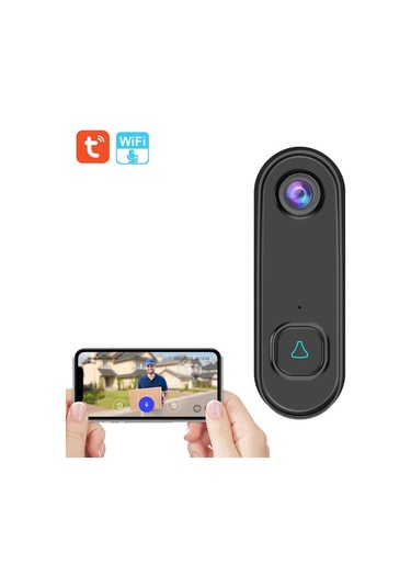 Kablosuz Görüntülü Kapı Zili İki Yönlü Ses 1080p Video Siyah