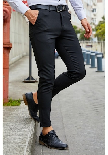 Captiva İtalyan Kesim Slim Fit Erkek Keten Pantolon-5419 Siyah