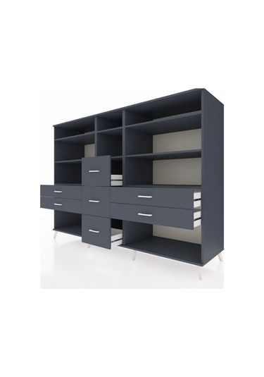Kronos Dolap 8 Raflı 7 Çekmeceli 220x59x163 Antrasit-antrasit Antrasit-antrasit