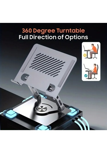360 Derece Dönebilen Tablet Standı, 360 Derece Dönebilen Tabanlı Bilgisayar Standı, Ayarlanabilir Tablet Standı Gri