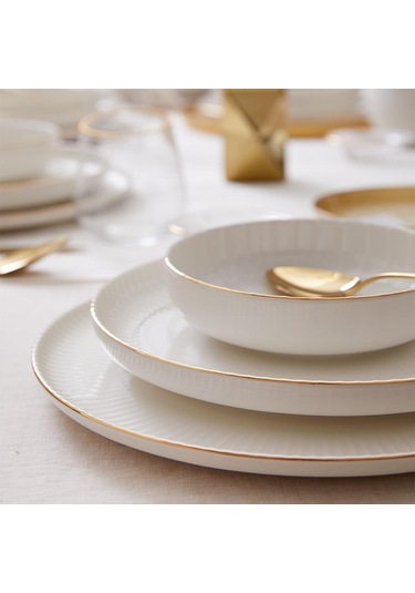Kütahya Porselen Bone Crest 48 Parça 12 Kişilik Yemek Takımı Altın File
