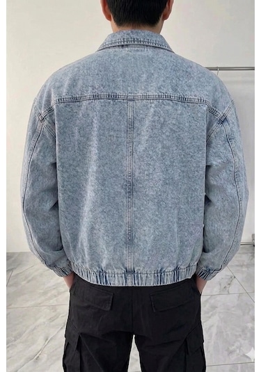 Tarz Cool Erkek Oversize Bomber Ceket Fermuarlı Basic Günlük Şık Mont Buz Mavi