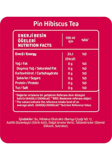 Pin Hibiskus Çayı - Şekersiz & Kalorisiz 1 Litre X 6 Adet Ice Tea