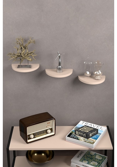 Duvar Rafı Dekoratif 3 Adet Çiçeklik Oval Krem