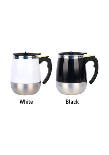 Hfambition 400ml Otomatik Kahve Karıştırıcı Bardak, Çift Katlı Isıya Dayanıklı Kapaklı, Çelik Paslanmaz, Kahve-süt-juice Karıştırır Beyaz