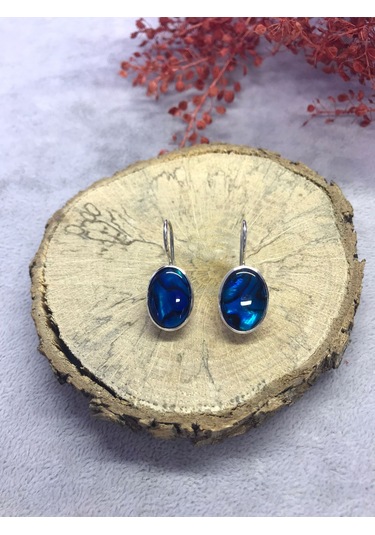 Okyanus Sedefi Taşı Gümüş Küpe 925 Ayar Doğal Taş