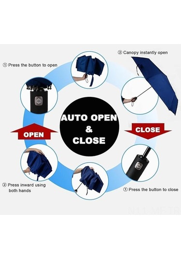 Novahub 62 İnç Büyük Katlanır Şemsiye: Otomatik Açılır Uv Koruma, 8 Kollu Seyahat Şemsiyesi Mavi - Dayanıklı Ve Kompakt