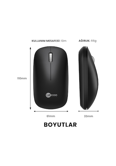 Lecoo WS214 Kablosuz 1200DPI 3 Tuşlu Optik Mouse