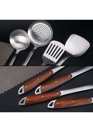 Sones 304 Paslanmaz Çelik Ahşap Saplı Mutfak Eşyaları Ev Mutfak Ekipmanları, Stil: Çorba Kaşığı