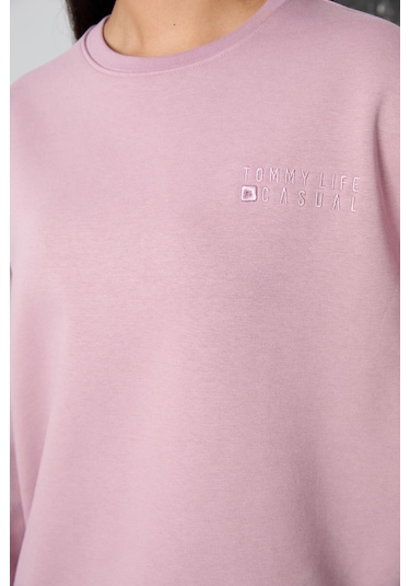 Tommy Life Gül Kurusu Basic Pamuklu O Yaka Oversize Lastik Paça Kadın Eşofman Takım - 95287 Gül Kurusu